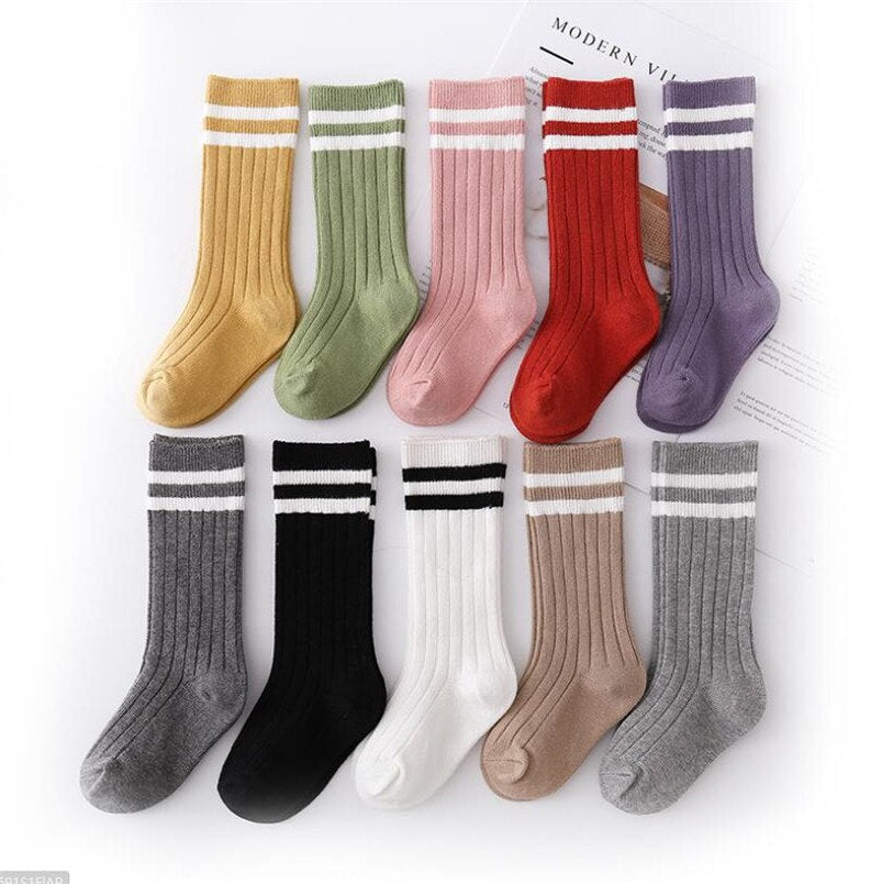 Kids Vibrant Double Stripe Colored Tube Socks